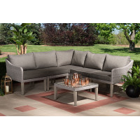 Baxton Studio MLM-210317-Grey Breida Modern and Contemporary Dark Grey Fabric Upholstered and Light Grey Finished 6-Piece Woven Rattan Outdoor Patio Set